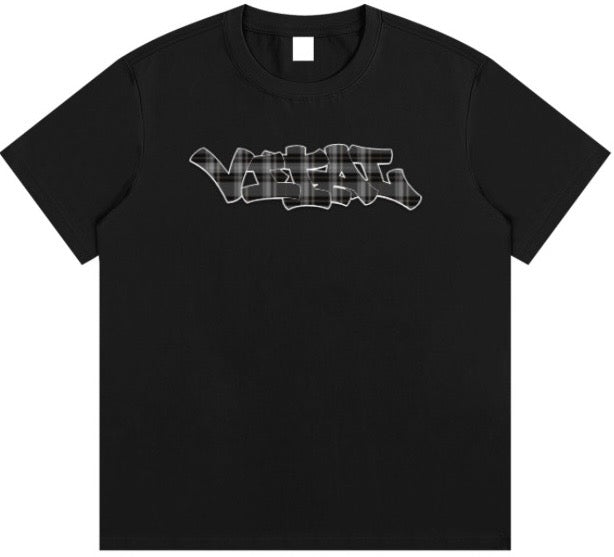 Black dark plaid graphic tee