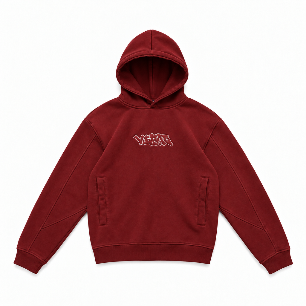BURGUNDY TECH-GRID HOODIE